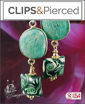 Eclectic. Amazonite & Lamp work Earrings | Pierced or Clips