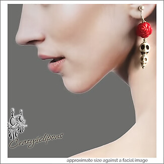 Skulls & Red Roses Clip Earrings for a Bold Statement