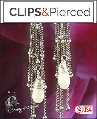 Oxidized Sterling Silver & Coral Tassel Clip Earrings