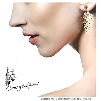 Elegant Crystal Waterfall Clip Earrings. Clip On & Pierced