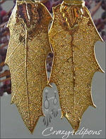 24K gold preserved Holly leaf clip earrings