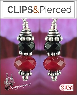 Little Black & Red Earrings | Pierced or Clips
