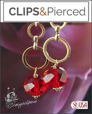 Mini Hoops & Red Crystal Christmas Earrings