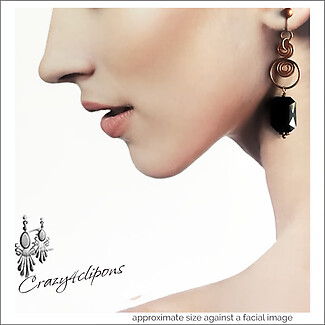 Hand-Crafted Copper Clip Earrings with Dazzling Black Crystals