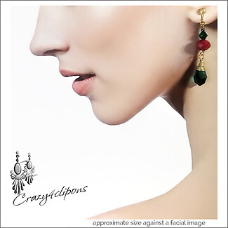 Festive Splendor: Green & Red Dangle Clip Earrings