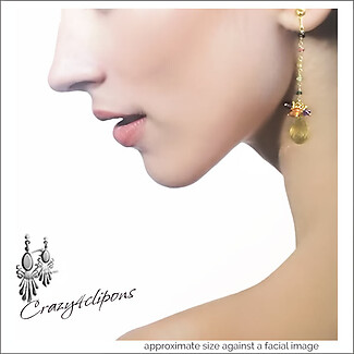 Elegant Yellow Citrine Earrings w/ Gems | Your choice: Pierced or Clip on