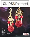 Eclectic Gold & Red Cinnabar Earrings - Pierced & Clipon